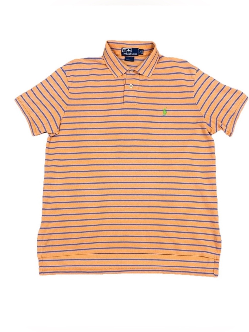 Vintage Polo Ralph Lauren Striped Polo Shirt Mens Large L Custom Fit Orange Blue